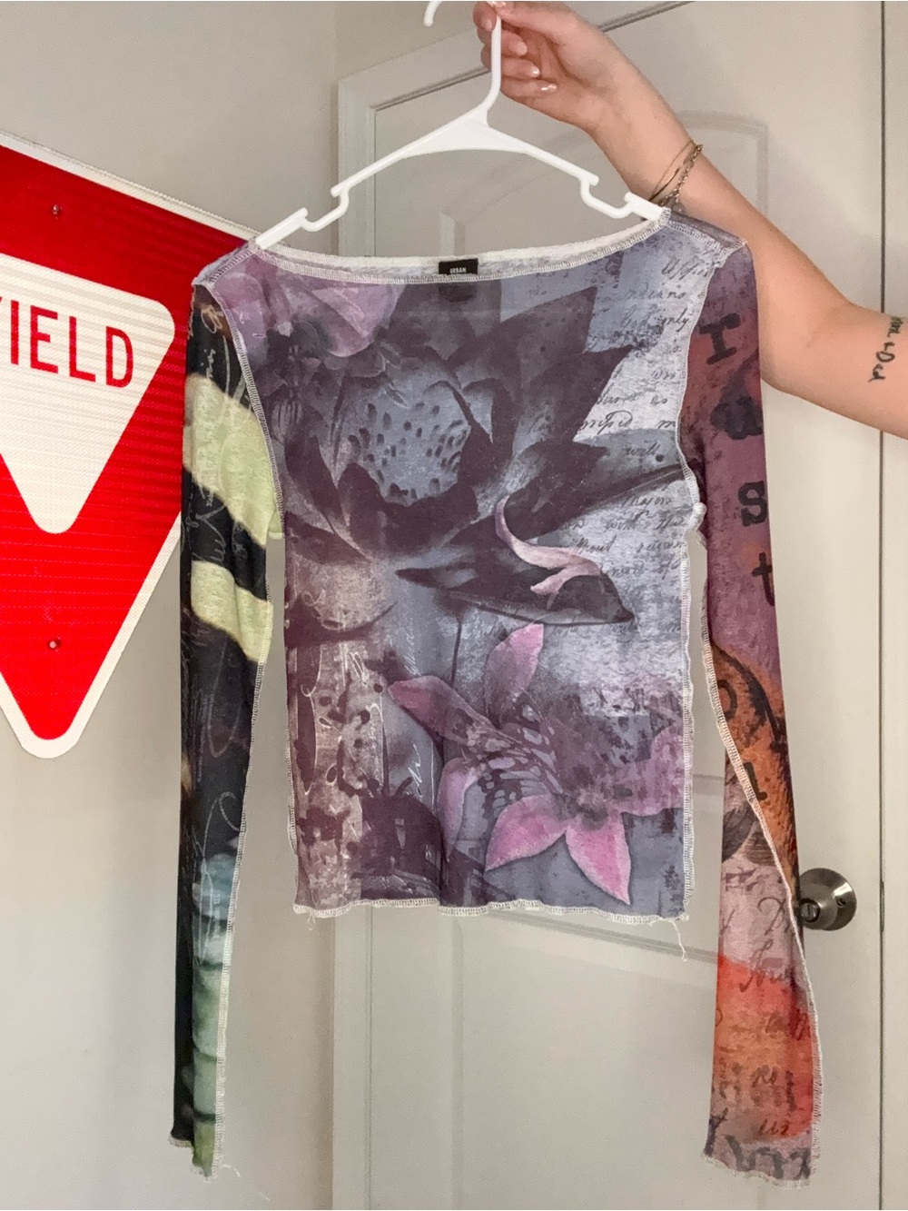 Urban Outfitters Multicolor Printed Sheer Long-Sleeve Mesh Top - Picture 4 of 4